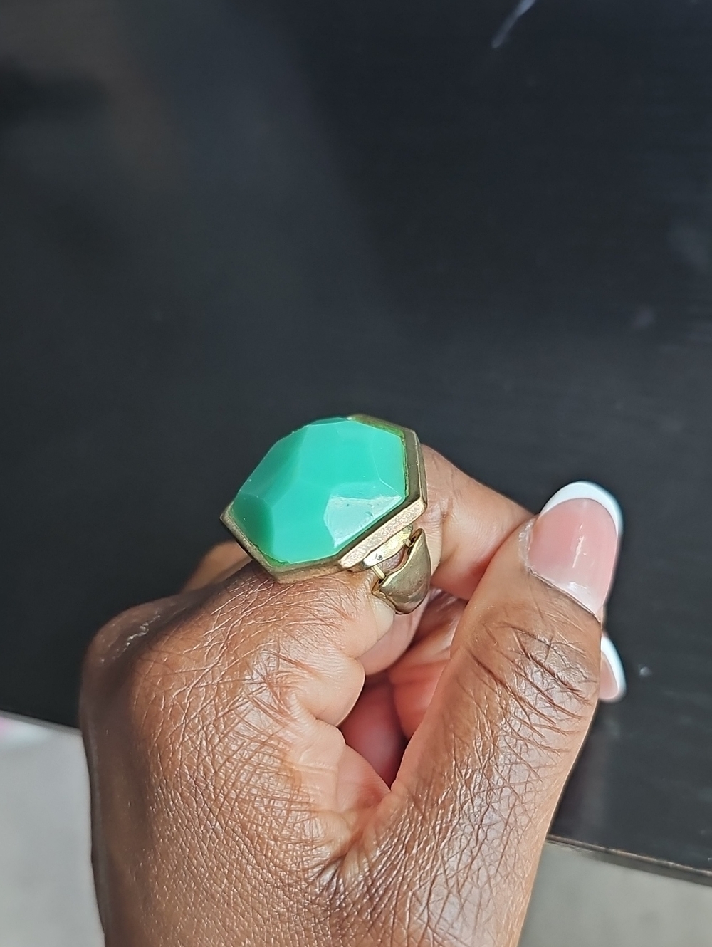Gold Ring with Green Faceted Stone - Women's Fashion Jewelry